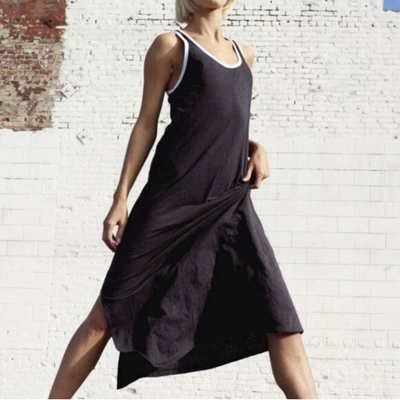 Sundry 2 Ringer Black Jersey Racerback Side Slit Tank Maxi Dress Size Medium - Picture 2 of 10